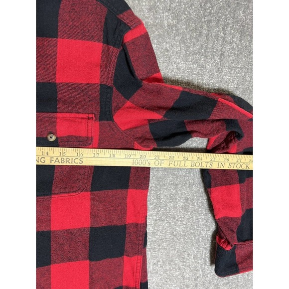 Old Navy Double Brushed Flannel Button Shirt Red Black Buffalo Check Mens Medium - Picture 8 of 9